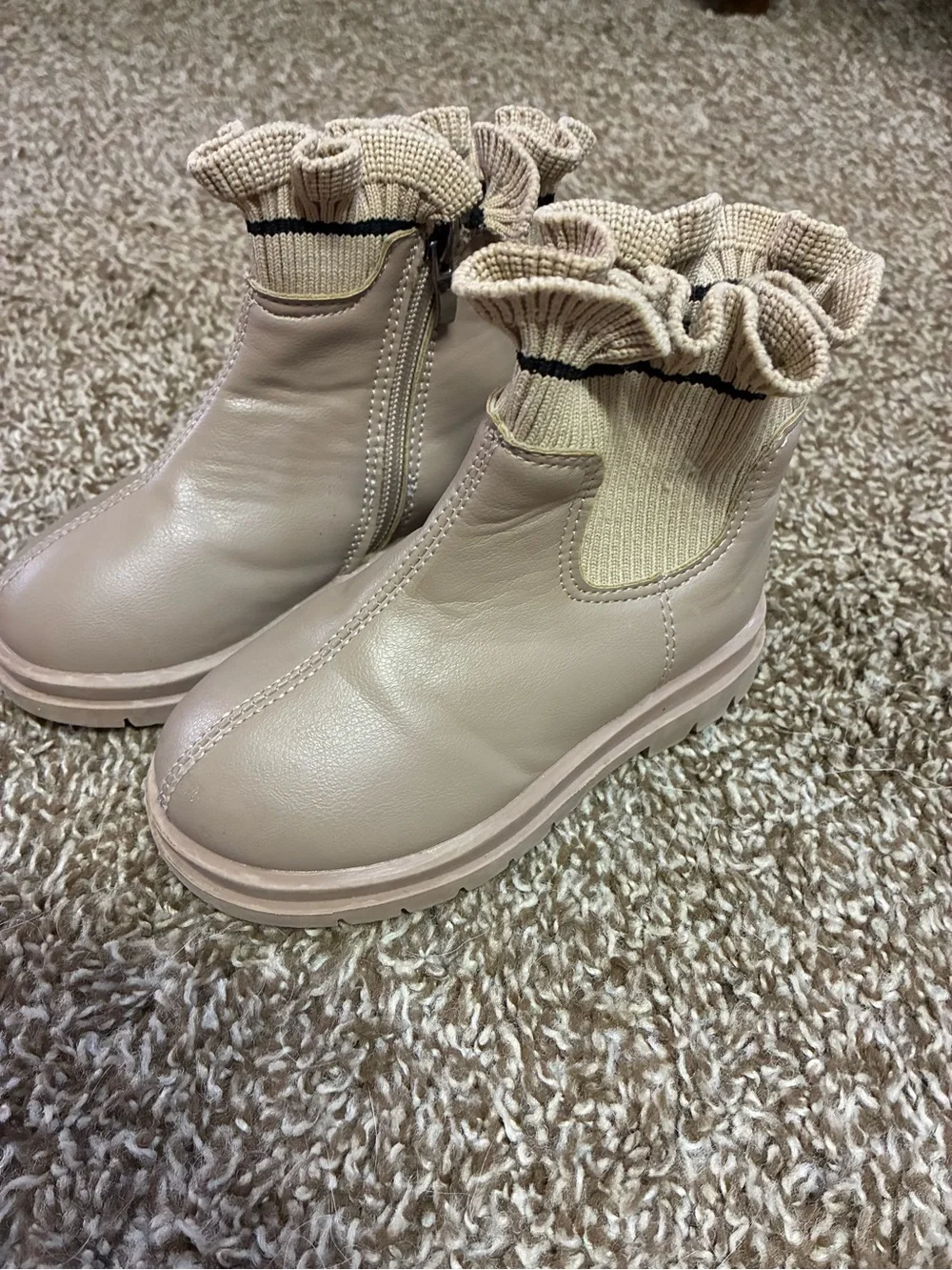 Kids Ruffle Ankle Boots in Beige